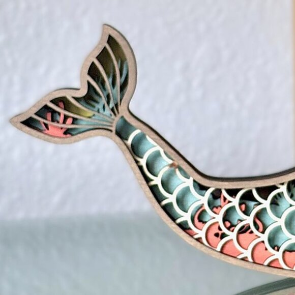 Tropical Mermaid Sea Life Under-the-Ocean Wood Wooden 3D Figure Diorama Decor - Picture 5 of 11